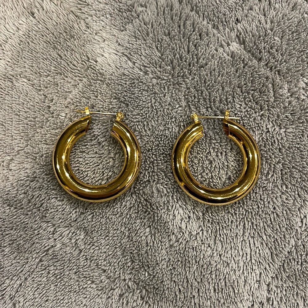Gold hoop earrings, hollow so not heavy, long posts